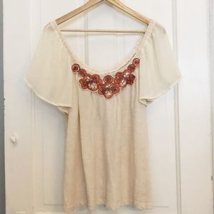 Anthropologie Cream Flutter Sleeve Top
